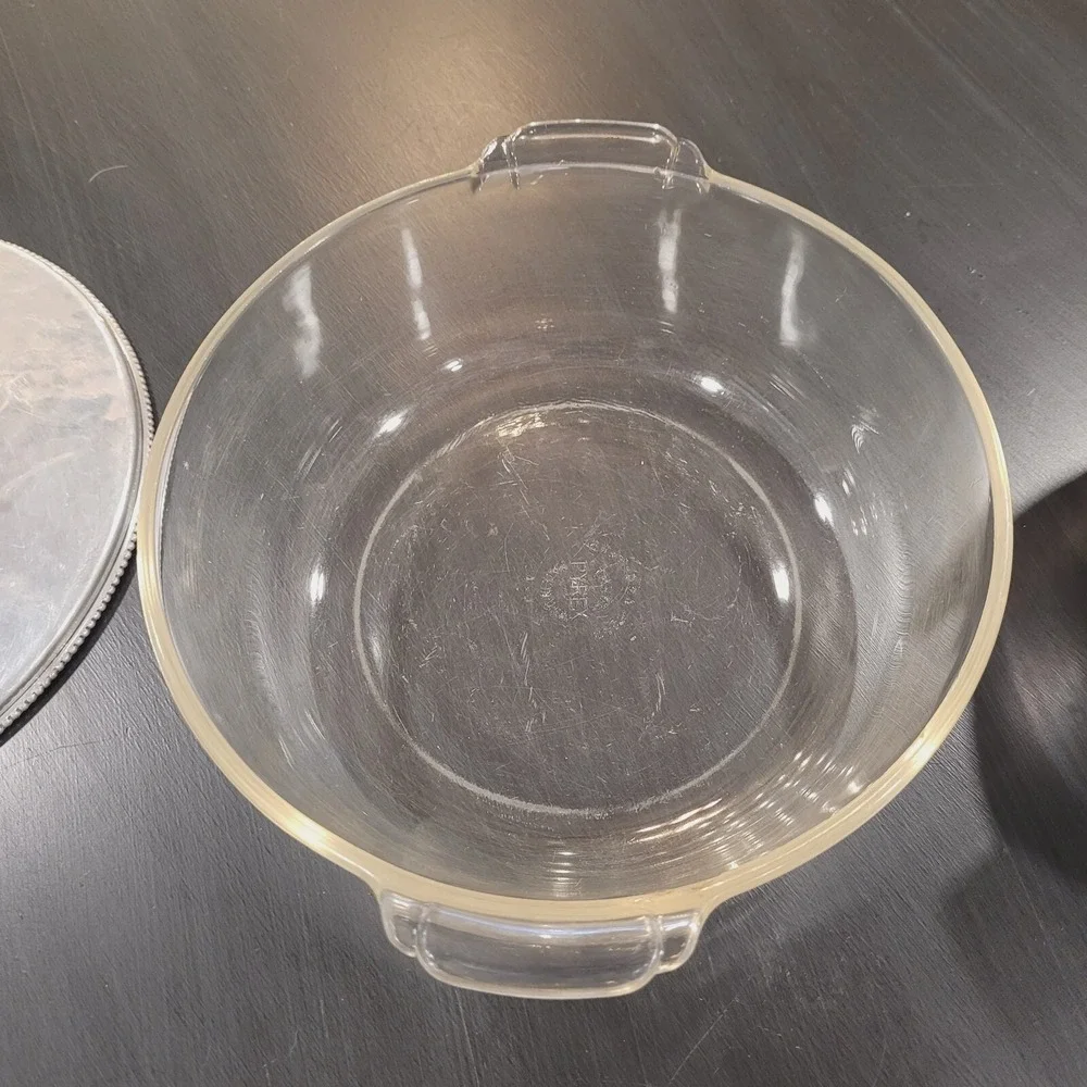 Vintage cookware BW Buenilum Hammered Aluminum Serving Dish With Pyrex Bowl